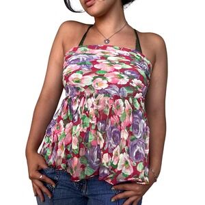 California Things Floral‎ Sheer Ruffle Wrap Top Skirt OS 90s Y2K Boho Fairycore